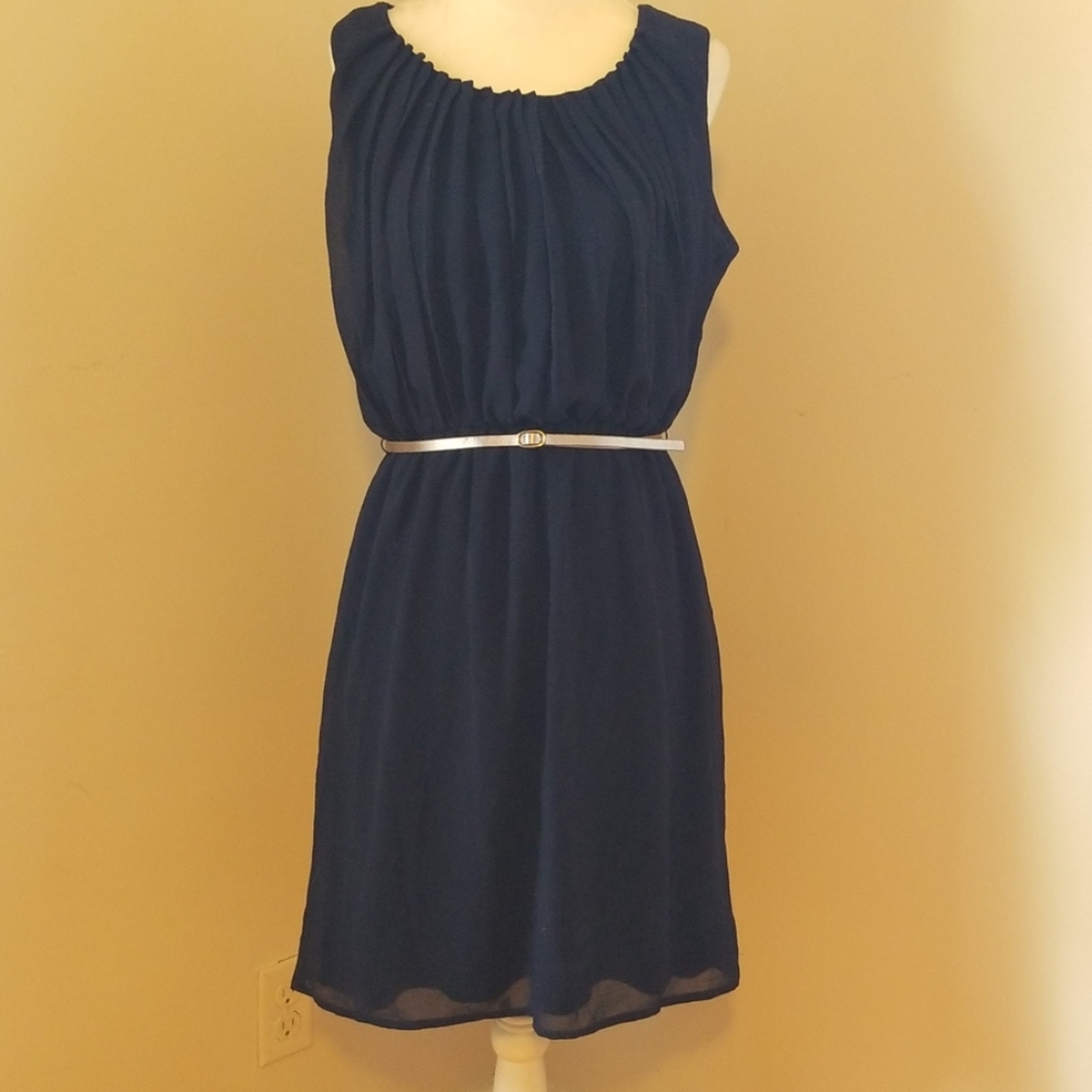 NWOT Emma & Michelle Navy Dress w/ Pleated Neck